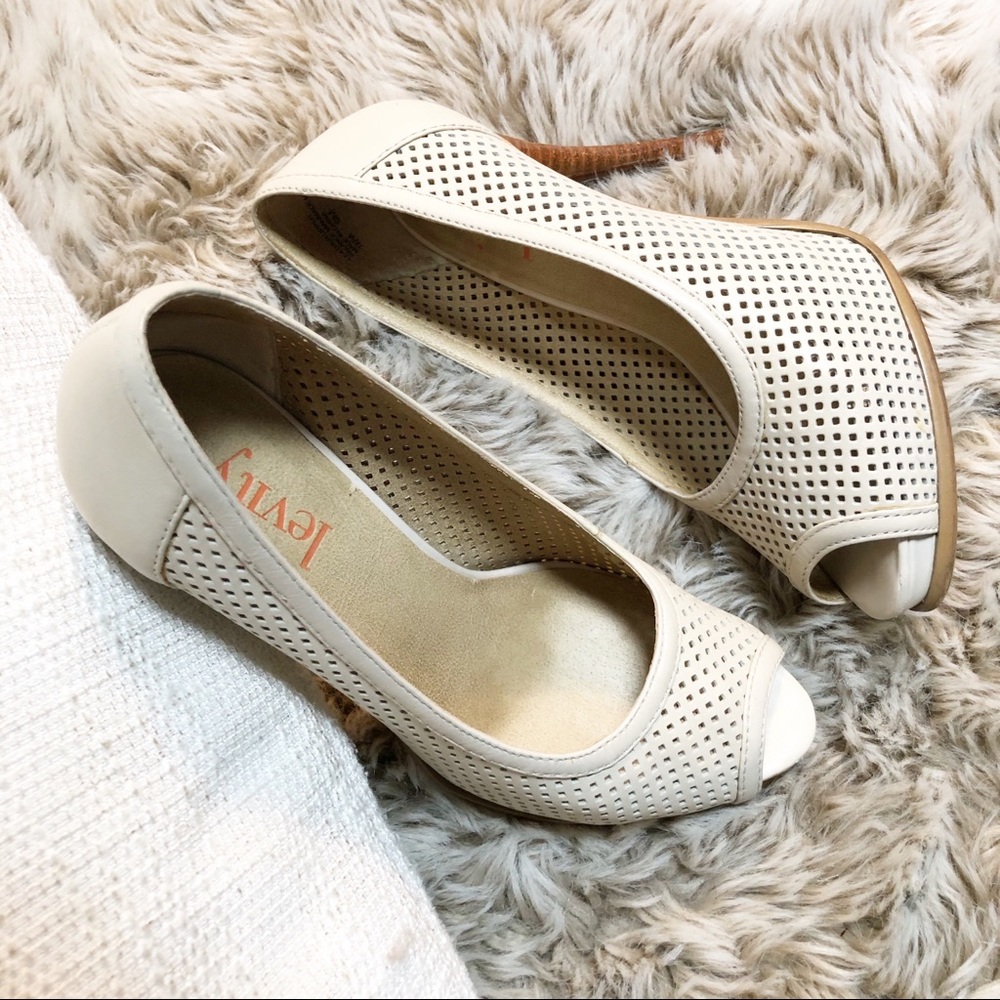 Levity White Mesh Peep Toe Platforms